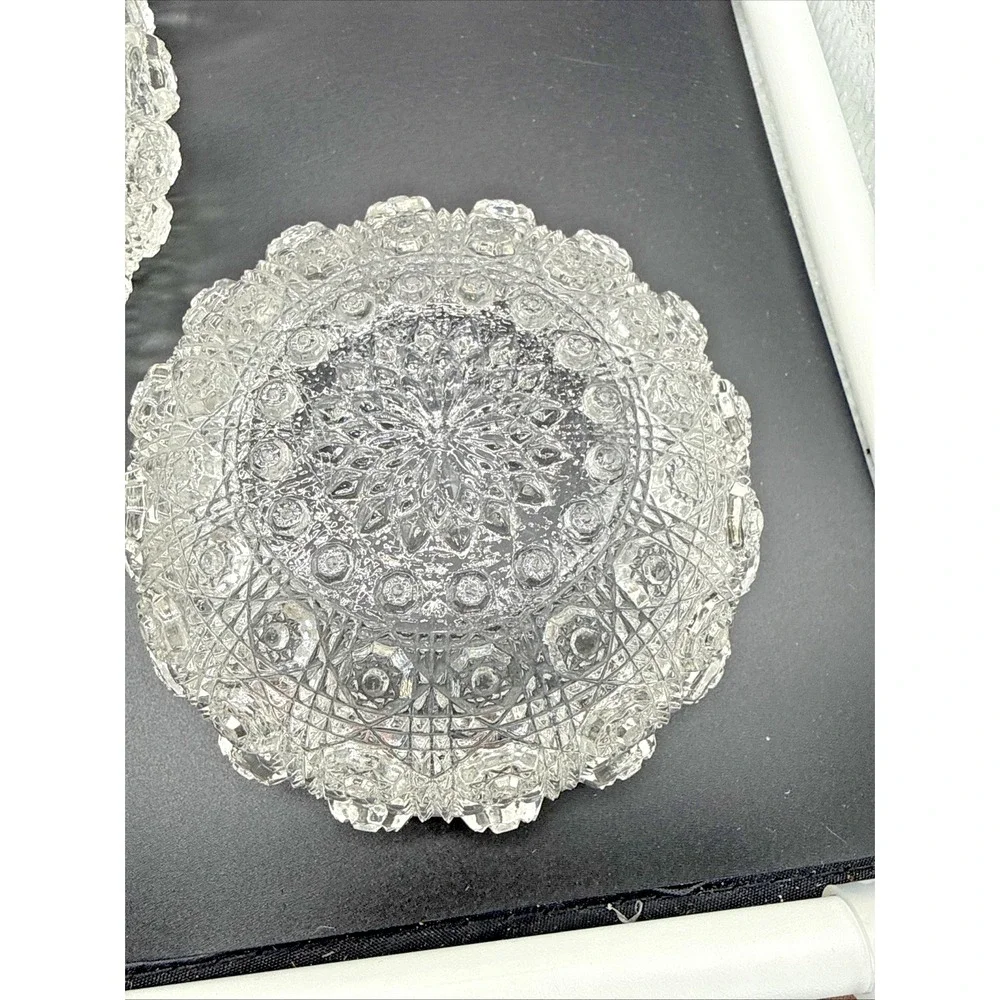 Vintage Pressed and Cut Glass Collection 10 Piece Set Bowls Decanter Basket